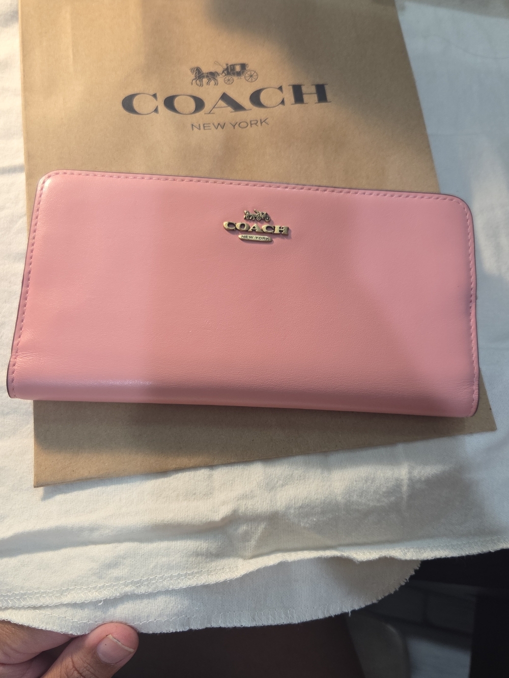 Coach Pink Leather Continental Wallet with Gold Logo
